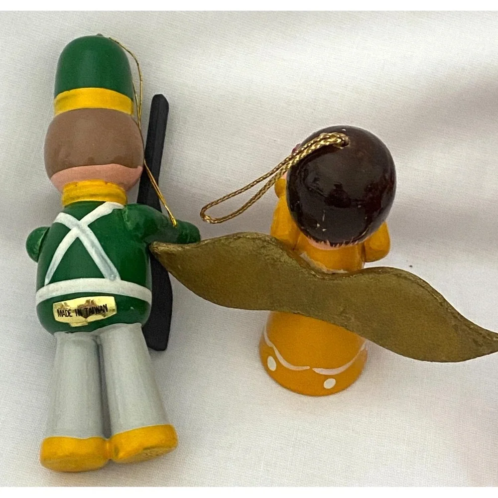 Vintage Painted Wooden Christmas Ornaments ~Rocking Horse Angel Santa Sleigh